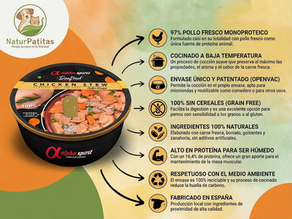 Envase de comida húmeda de Pollo fresco al 97% para Perro monoproteico y natural