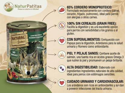 Paté Completo de Cordero con Papaya "SIN CEREALES + DIGESTIVO & PIEL SANA" para Perro Adulto/Senior cualquier tamaño