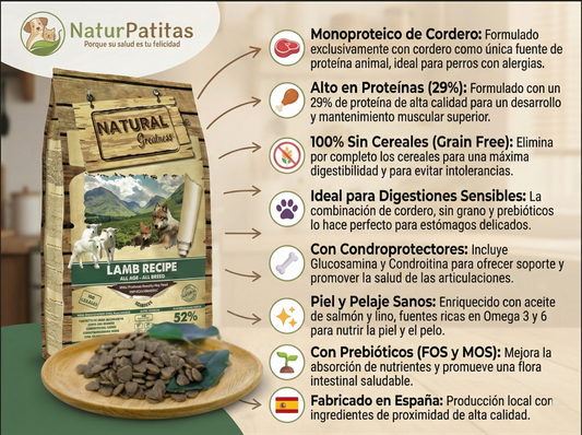 Pienso de Cordero "SIN CEREALES + DIGESTIÓN SENSIBLE & ARTICULACIONES" para Perro cualquier edad tamaño Mediano/Grande/Gigante