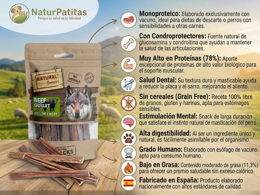 Beneficios del snack Esófago de Ternera Natural Greatness: condroprotectores naturales, salud dental y alto en proteínas para perros