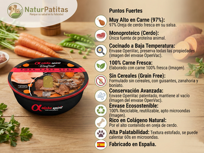 Comida Real Estofado de Oreja de Cerdo "SIN CEREALES + CUIDADO ARTICULAR & ALTA DIGESTIBILIDAD" para perro Adulto/Senior cualquier tamaño