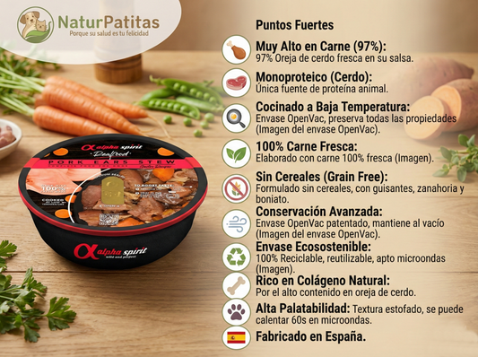 Comida Real Estofado de Oreja de Cerdo "SIN CEREALES + CUIDADO ARTICULAR & ALTA DIGESTIBILIDAD" para perro Adulto/Senior cualquier tamaño