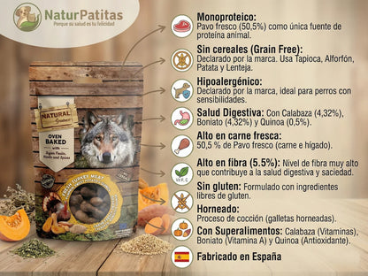 Galletas horneadas de Pavo fresco y Calabaza para Perro de razas pequeñas