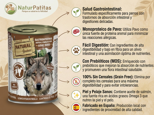 Paté Completo "VETERINARIO SIN CEREALES + SALUD DIGESTIVA E INTESTINAL" para Perro Junior/Adulto cualquier tamaño