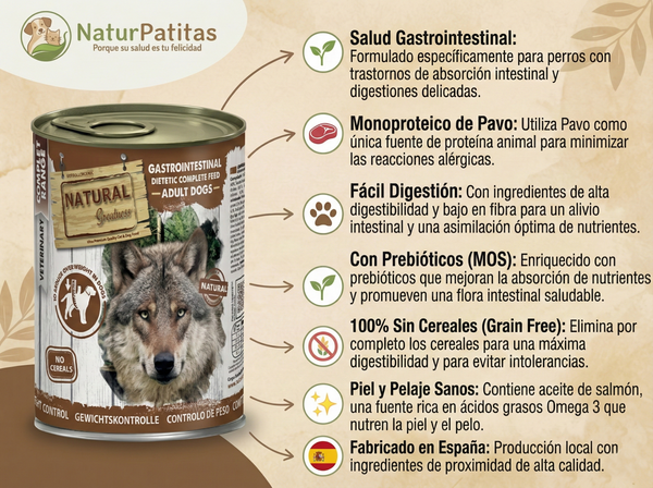 Paté Completo "VETERINARIO SIN CEREALES + SALUD DIGESTIVA E INTESTINAL" para Perro Junior/Adulto cualquier tamaño