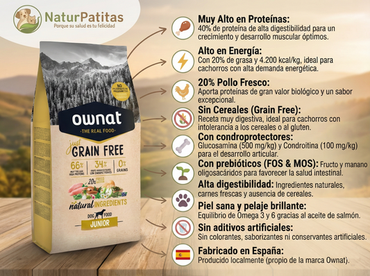 Pienso de Pollo, Cerdo y Salmón "SIN CEREALES + DESARROLLO MUSCULAR & ARTICULACIONES PROTEGIDAS" para Perro Cachorro/Junior cualquier tamaño