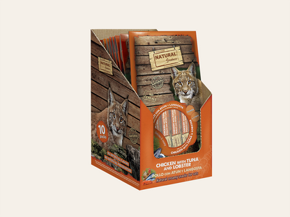 Snack/Topper Complementario Cremoso de POLLO, ATÚN y LANGOSTA "SIN CEREALES + REFUERZO INMUNITARIO & SALUD ARTICULAR" para Gato cualquier edad