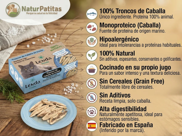 Topper Húmedo de Caballa en trozos (Alimento Complementario) SIN CEREALES + ALTA DIGESTIBILIDAD y BAJO EN GRASA para Gato cualquier edad (también Esterilizado)