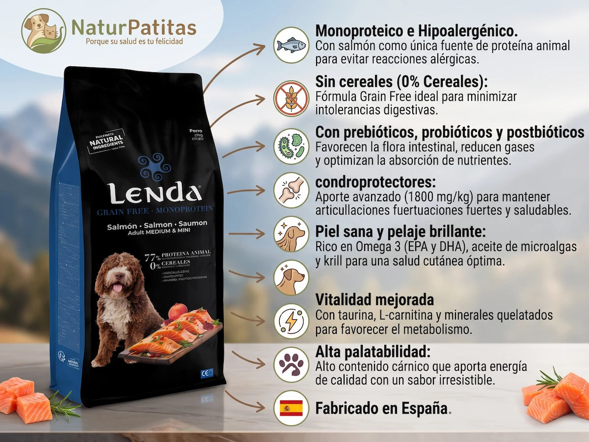 Pienso Seco Monoproteico de Salmón SIN CEREALES + HIPOALERGÉNICO y PROTECCIÓN ARTICULAR para Perro Adulto/Senior Cualquier Tamaño