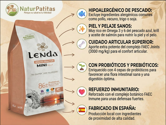 Pienso natural Lenda Mini Atlantic Blue Fish con beneficios hipoalergénicos para perros mini