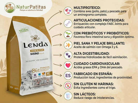 pienso natural lenda mini meat & fish con pavo y pescado para perros mini