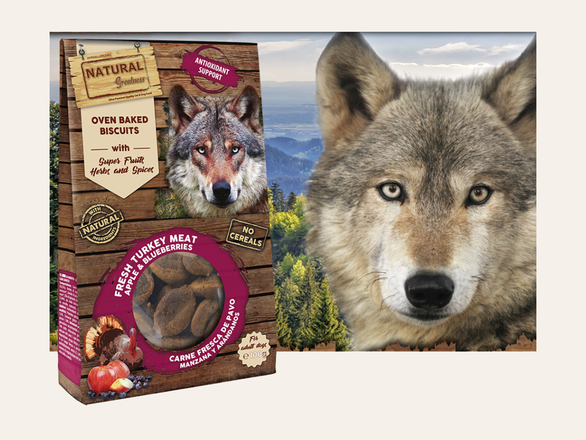 Snack Funcional Galletas Horneadas de Pavo, Manzana y Arándanos "SIN CEREALES + ANTIOXIDANTE & DIGESTIVO" para Perro Adulto/Senior cualquier tamaño