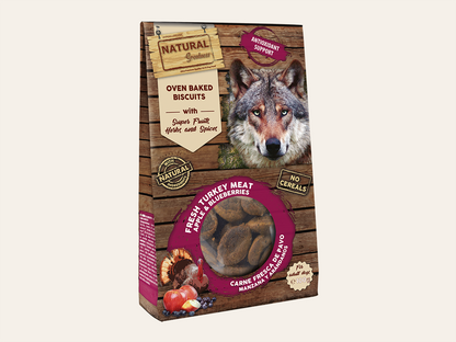 Snack Funcional Galletas Horneadas de Pavo, Manzana y Arándanos "SIN CEREALES + ANTIOXIDANTE & DIGESTIVO" para Perro Adulto/Senior cualquier tamaño