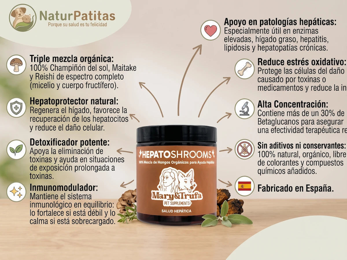 Suplemento de Hongos 100% Orgánicos HEPATOPROTECTOR + DETOXIFICADOR para Perro y Gato de Todas las Edades (también Esterilizados)