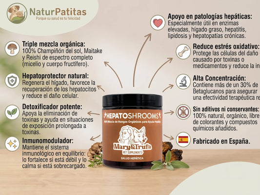 Suplemento de Hongos 100% Orgánicos HEPATOPROTECTOR + DETOXIFICADOR para Perro y Gato de Todas las Edades (también Esterilizados)