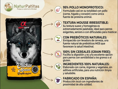 Sobre de Mousse de Pollo al 95% para Perro monoproteico y sin cereales