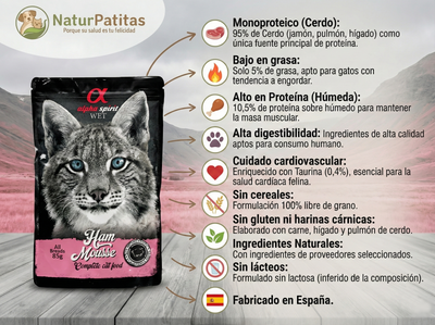 Mousse de Jamón "SIN CEREALES + CONTROL PESO & REFUERZO INMUNITARIO" para Gato Adulto/Senior también Esterilizado