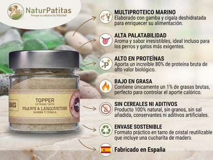 Topper Funcional Aderezo de Gamba y Cigala SIN CEREALES + ALTA DIGESTIBILIDAD y CONTROL DE PESO para Perro y Gato (también Esterilizado)