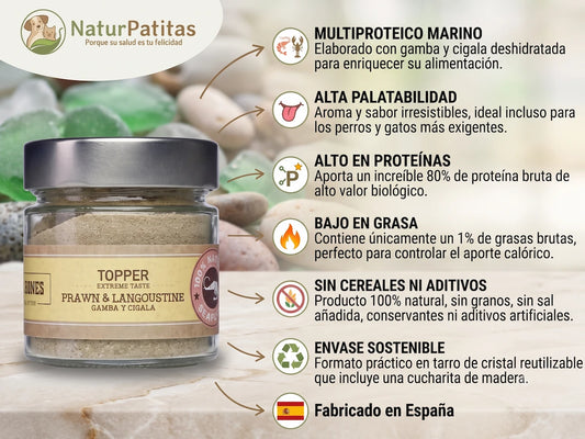 Topper Funcional Aderezo de Gamba y Cigala SIN CEREALES + ALTA DIGESTIBILIDAD y CONTROL DE PESO para Perro y Gato (también Esterilizado)