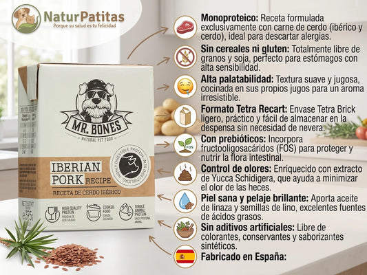 Comida Cocinada de Cerdo Ibérico SIN CEREALES + CUIDADO DIGESTIVO y CUIDADO DE LA PIEL para Perro de Todas las Etapas y Tamaños (también Esterilizados)