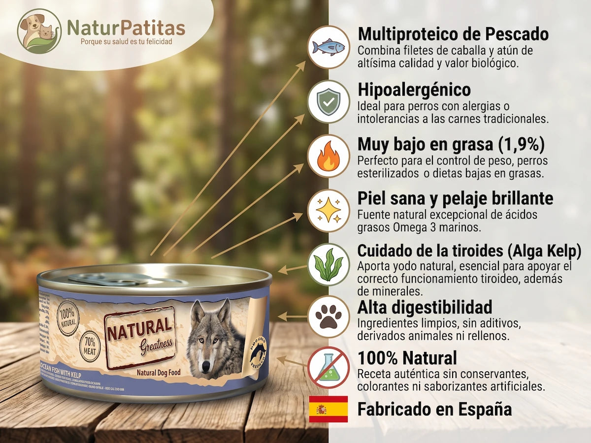 Migas de Caballa, Atún y Kelp BAJO EN CEREALES + CONTROL DE PESO y PELAJE BRILLANTE para Perro Adulto/Senior Cualquier Tamaño (también Esterilizado)