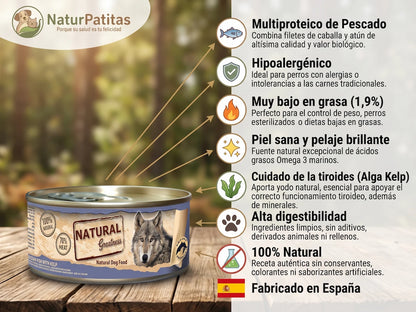 Migas de Caballa, Atún y Kelp BAJO EN CEREALES + CONTROL DE PESO y PELAJE BRILLANTE para Perro Adulto/Senior Cualquier Tamaño (también Esterilizado)