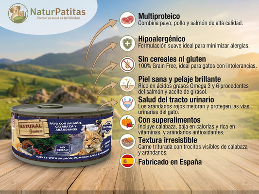 Paté Completo de Pavo y Pollo SIN CEREALES + SALUD URINARIA y PIEL Y PELAJE para Gato Adulto (También Esterilizado)