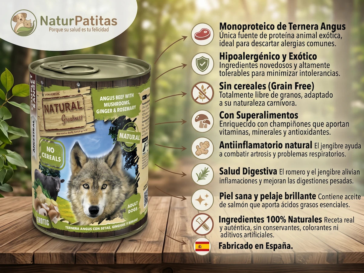 Paté Completo de Ternera Angus SIN CEREALES + SALUD DIGESTIVA y CUIDADO ARTICULAR para Perro Adulto/Senior Cualquier Tamaño (también Esterilizado)