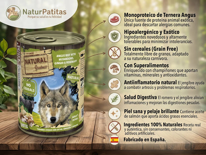 Paté Completo de Ternera Angus SIN CEREALES + SALUD DIGESTIVA y CUIDADO ARTICULAR para Perro Adulto/Senior Cualquier Tamaño (también Esterilizado)