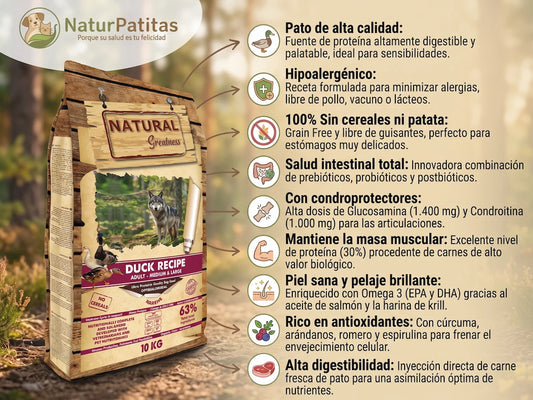 Pienso Seco de Pato SIN CEREALES + ESTÓMAGO SENSIBLE y CUIDADO ARTICULAR para Perro de Todas las Edades de Raza Mediana y Grande