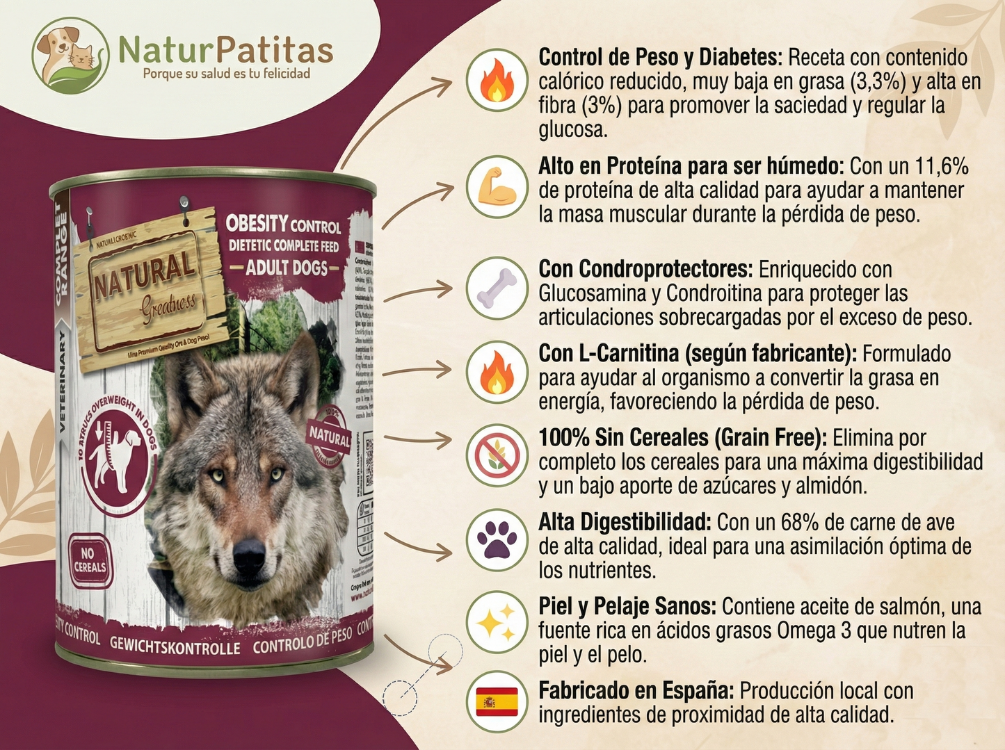 Paté Completo "VETERINARIO SIN CEREALES + CONTROL DE PESO & SALUD ARTICULAR" para Perro Junior/Adulto cualquier tamaño.