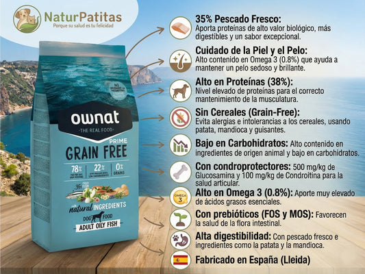 Pienso completo seco Ownat Prime Grain Free Adult Only Fish con alto contenido en proteínas para perros adultos