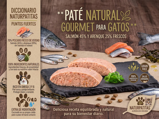 Paté de Salmón y Arenque SIN CEREALES + SALUD URINARIA y PIEL Y PELAJE para Gato de Todas las Edades (También Esterilizados)