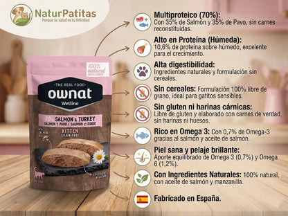 Paté completo de Salmón y Pavo para Gatito sin cereales para el crecimiento