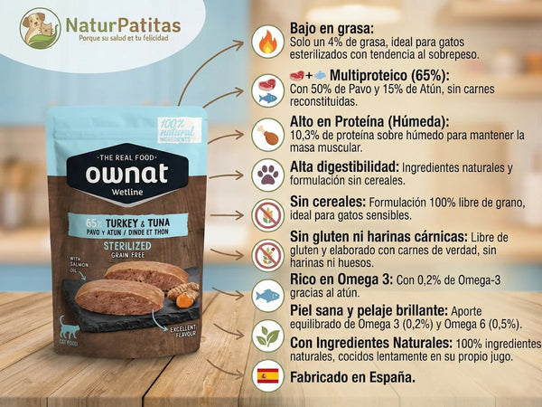 Paté de Pavo y Atún SIN CEREALES + CONTROL DE PESO ACTIVO y PIEL y PELO para Gato Adulto Esterilizado