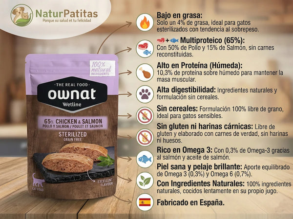 Paté Completo de Pollo y Salmón SIN CEREALES + CONTROL DE PESO ACTIVO y PIEL y PELO AVANZADO para Gato Adulto Esterilizado