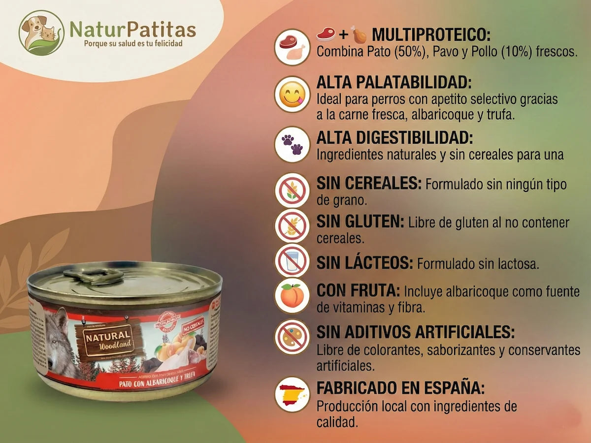 Paté completo de Pato fresco con Albaricoque y Trufa para Perro sin cereales