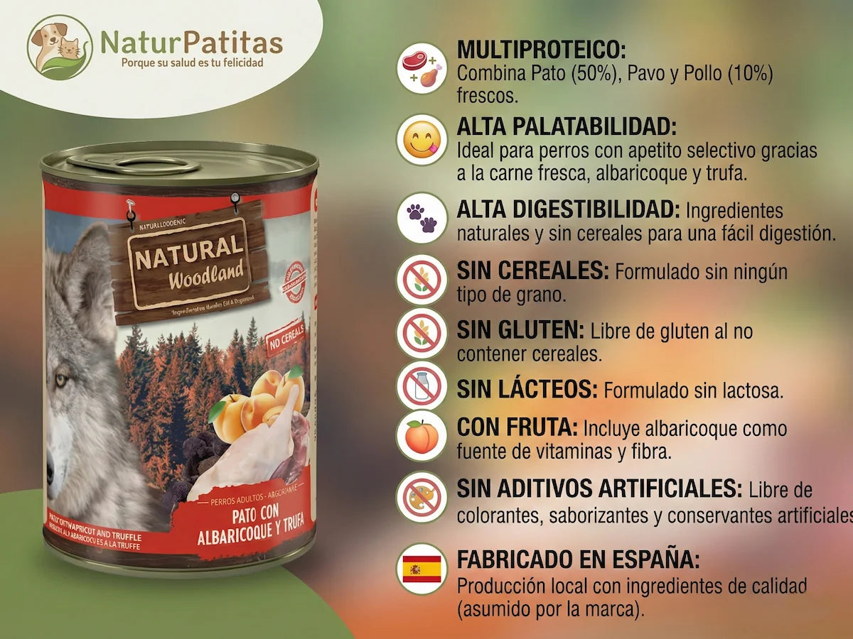 Paté completo de Pato fresco con Albaricoque y Trufa para Perro sin cereales