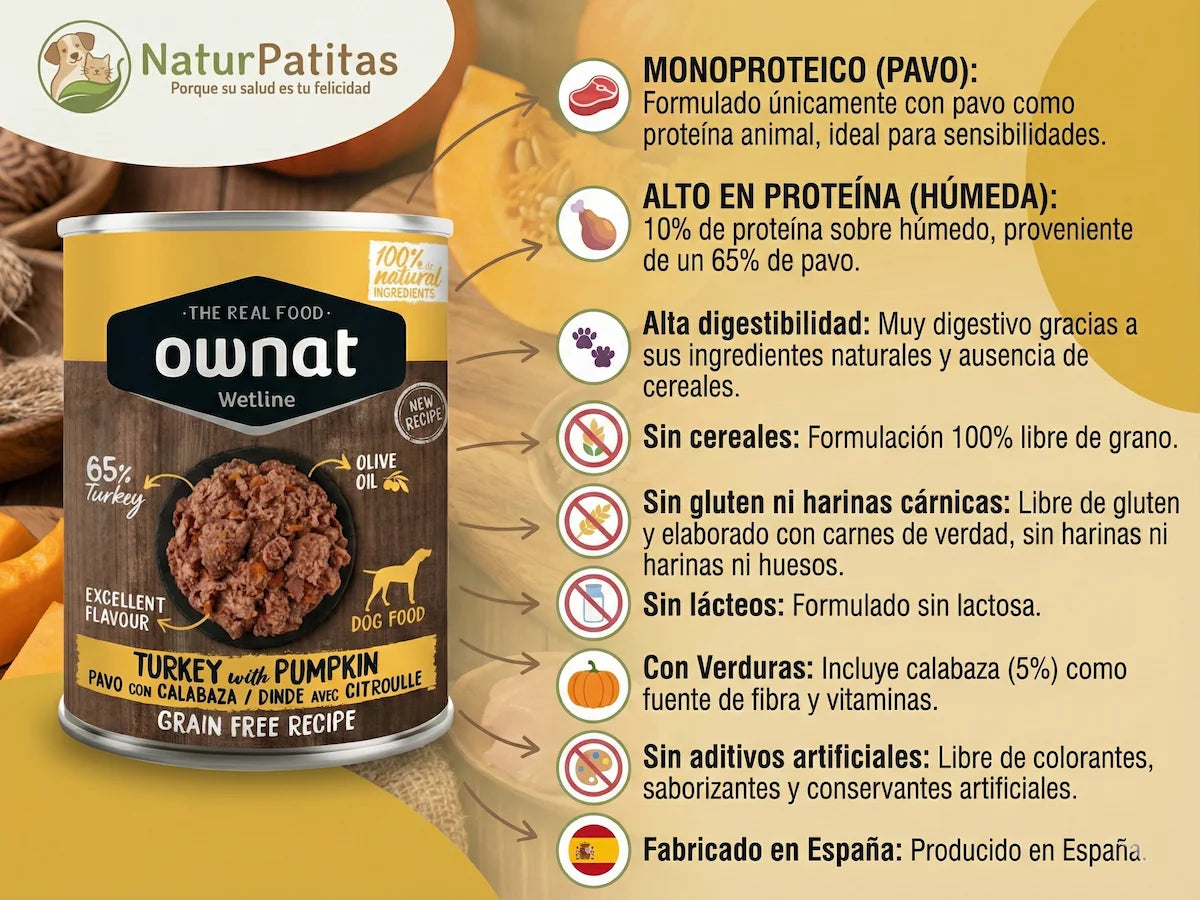 Paté completo de 65% Pavo con Calabaza para Perro monoproteico y sin cereales