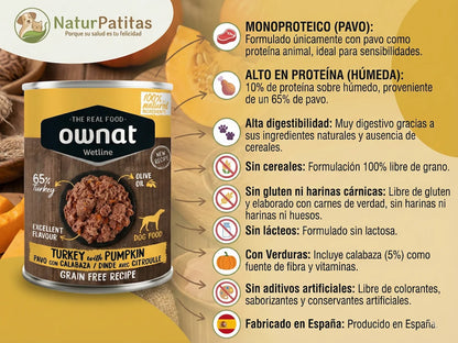Paté completo de 65% Pavo con Calabaza para Perro monoproteico y sin cereales