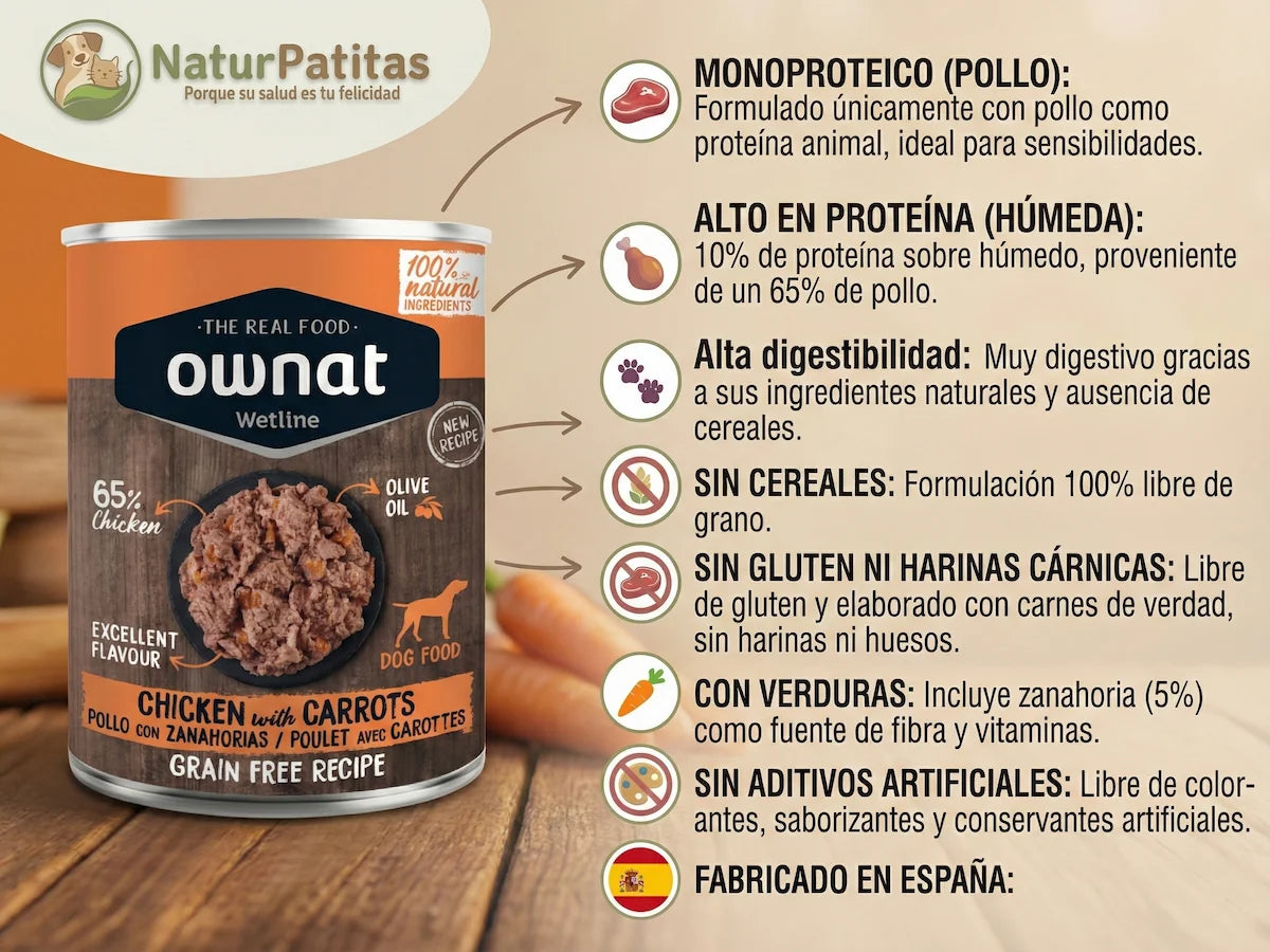 Paté completo de 65% Pollo con Zanahoria para Perro monoproteico y sin cereales