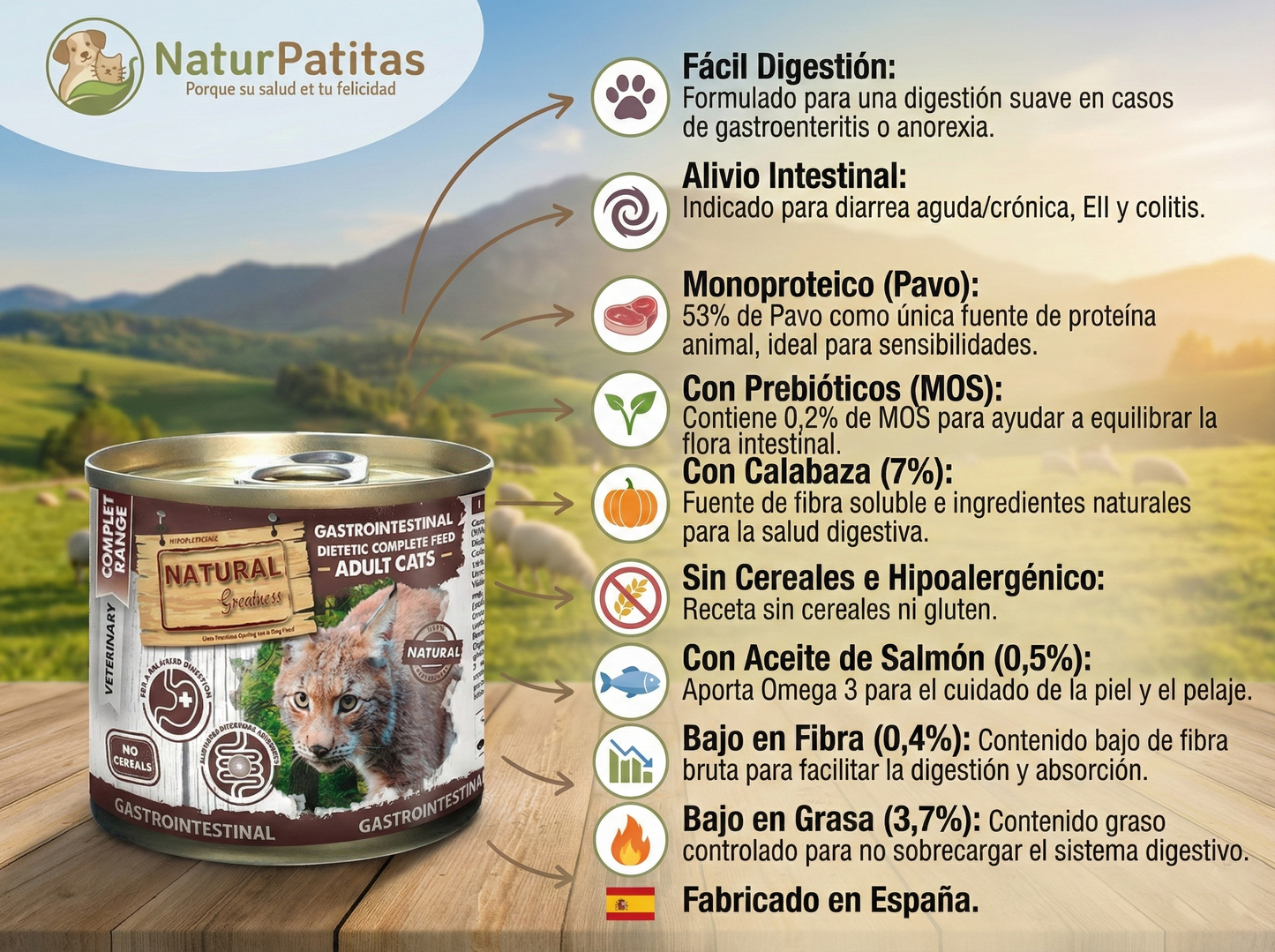 Paté "VETERINARIO SIN CEREALES + ALTA DIGESTIBILIDAD & ALIVIO INTESTINAL" para Gato Adulto/Senior y Esterilizado