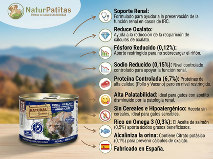 Paté " VETERINARIO SIN CEREALES + SOPORTE RENAL & PREVENCIÓN OXALATO" para Gato Adulto/Senior y Esterilizado