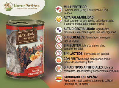 Paté Completo de Pato Fresco con Albaricoque y Trufa "SIN CEREALES + DIGESTIÓN & PALATABILIDAD" para Perro Adulto/Senior de cualquier tamaño