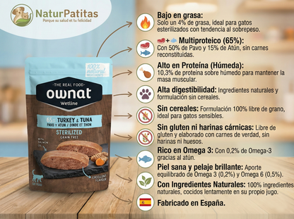 Paté de Pavo y Atún "SIN CEREALES + CONTROL DE PESO & PIEL SANA Y PELO BRILLANTE" para Gato Adulto Esterilizado
