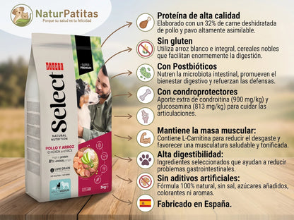Pienso Seco de Pollo y Pavo BAJO EN CEREALES + SALUD DIGESTIVA y PROTECCIÓN ARTICULAR para Perro Adulto/Senior Tamaño Mediano (también Esterilizados)