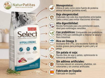 Pienso Veterinario de Pato y Arroz CON CEREALES + HIPOALERGÉNICO y ALTA DIGESTIBILIDAD para Perro Adulto/Senior Tamaño Mediano (también Esterilizados)