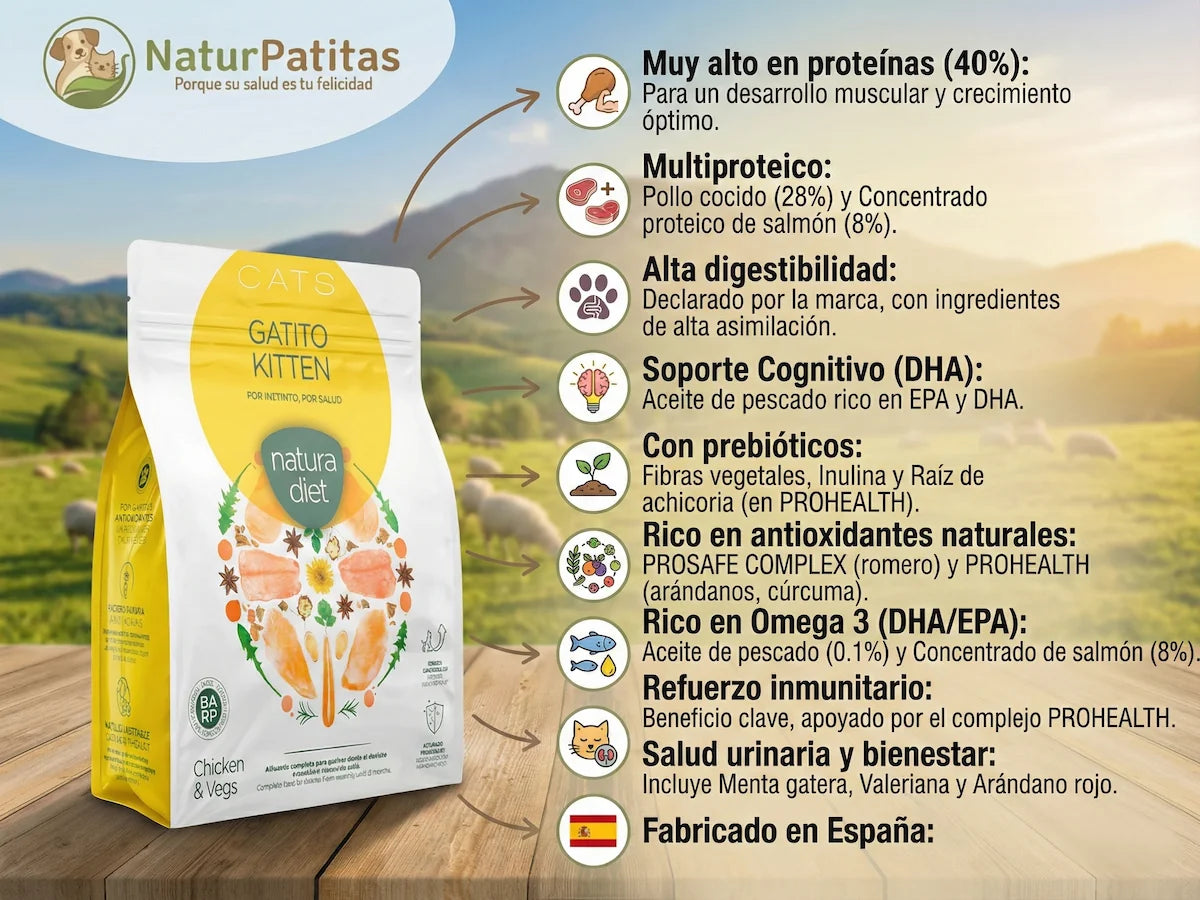 Saco de pienso completo de Pollo y Salmón para Gatito con DHA para el crecimiento