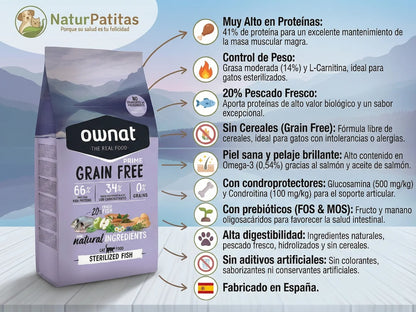 Pienso sin cereales de 20% Pescado fresco para Gato esterilizado con control de peso