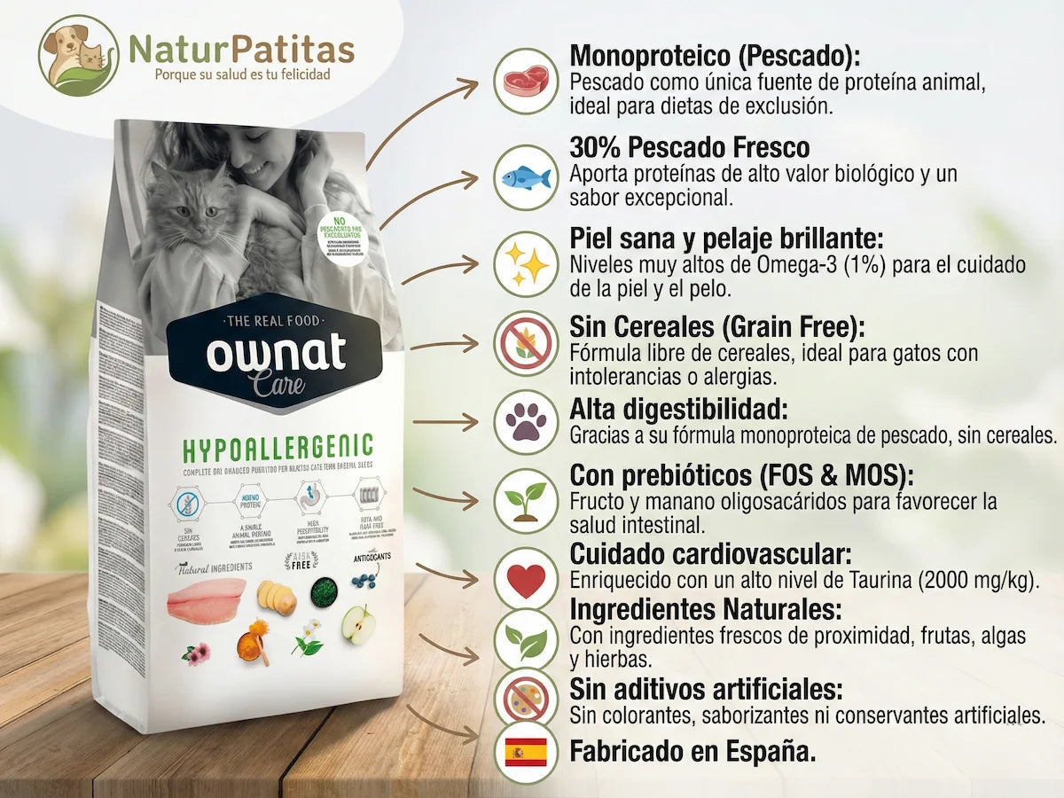 Pienso hipoalergénico de 30% Pescado azul fresco para Gato sin cereales para piel sensible